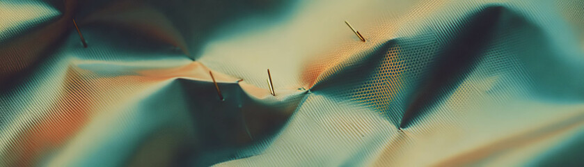 Poster - Ripped fabric texture featuring safety pins and halftone details in unique composition