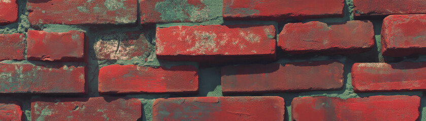 Poster - Close-up view of textured red brick wall with halftone dots enhancing details