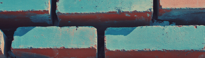 Poster - Close-up view of textured brick wall featuring halftone dot effects in vibrant colors