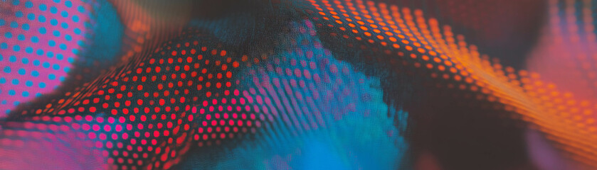 Poster - Close-up view of woven fabric showcasing halftone texture with vibrant colors and patterns