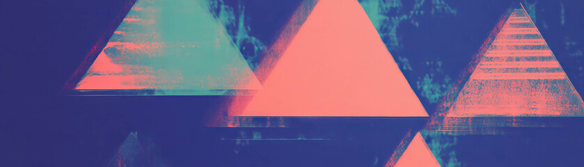 Poster - Dynamic abstract composition of overlapping triangles with halftone texture for visual impact
