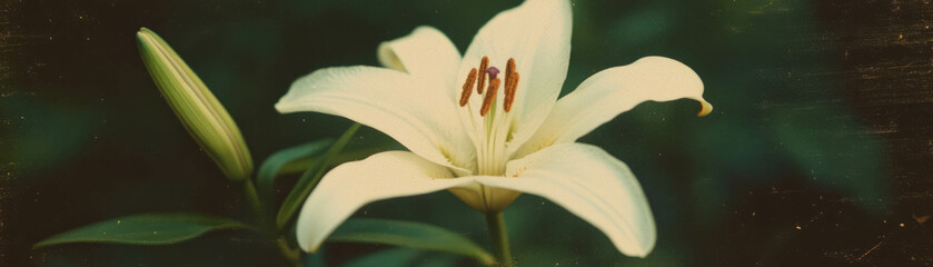 Aufkleber - Elegant lily with delicate petals and stamen on a textured grunge background