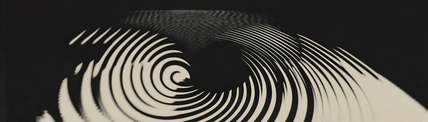 Poster - Spiral pattern with halftone texture transitioning from black to white on grunge background