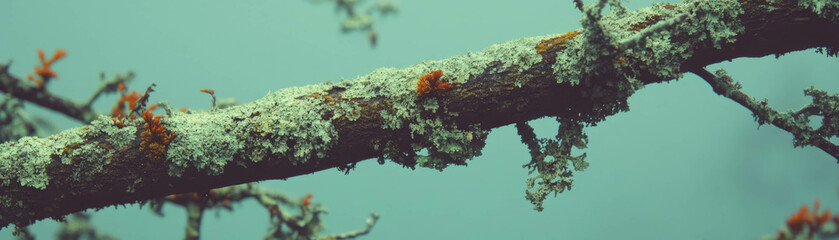 Aufkleber - Detailed view of a moss-covered tree branch showcasing varied textures
