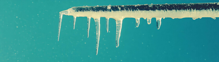 Poster - Icicle with sharp point and dripping end against a grunge background in halftone texture