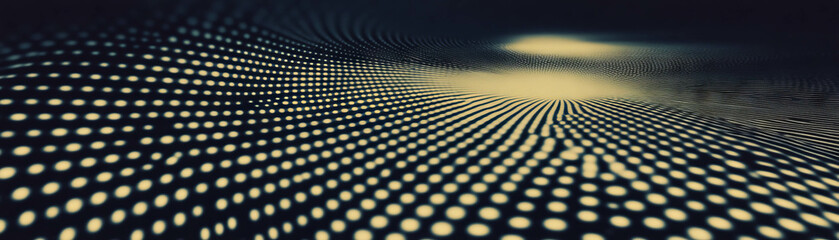 Poster - Visual pulse created by concentric squares and halftone dots in a textured design