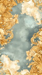 Poster - Elegant swirling gold and blue clouds digital artwork abstract design calm atmosphere aerial view artistic expression