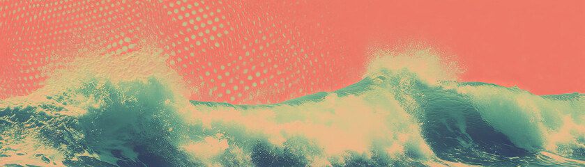 Aufkleber - Crashing waves with halftone texture in a vibrant and textured background
