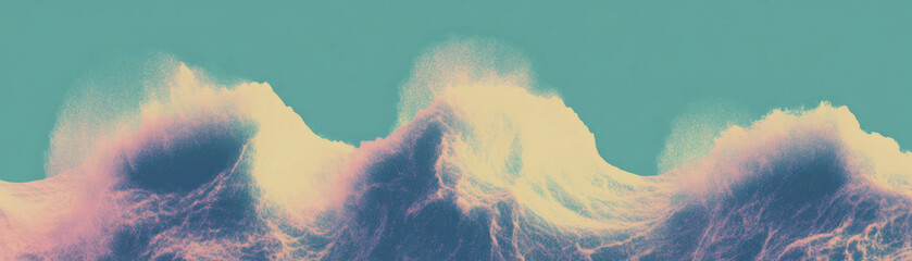 Aufkleber - Crashing waves captured in halftone texture create a vibrant ocean backdrop
