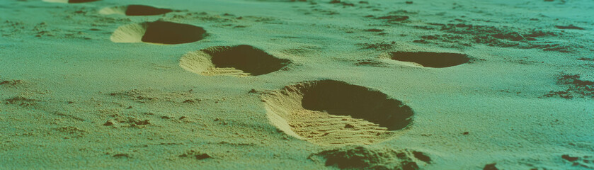 Poster - Unique halftone texture featuring varied footprints in the sand with a grunge background