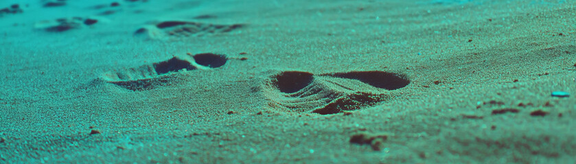 Poster - Footprints in sand revealing depth and shape under halftone texture effect