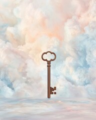 Poster - unlocking imagination a mystical key amidst dreamy clouds in an abstract art environment