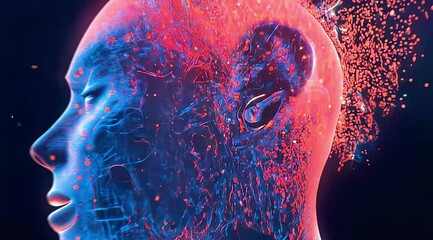 Poster - Futuristic Abstract Human Head with Colorful Particle Effects