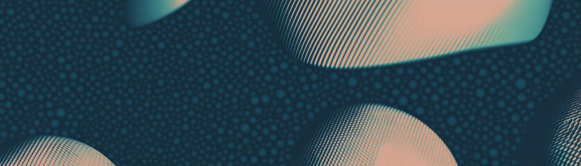 Poster - Overlapping circles create intricate moire patterns with halftone texture in a grunge style