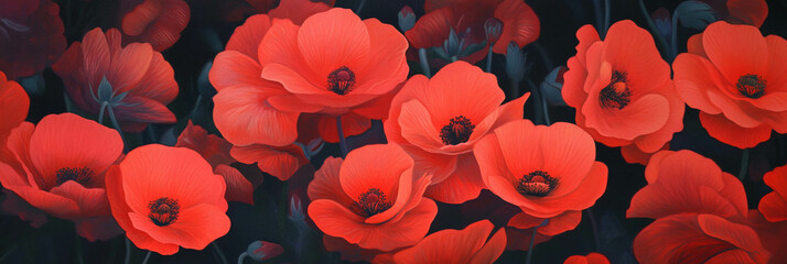 Poster - Vibrant scarlet blooms create a stunning floral display in a garden setting