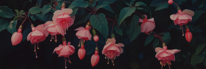 Poster - Fuchsia blooms cascading gracefully in a lush green backdrop during late spring