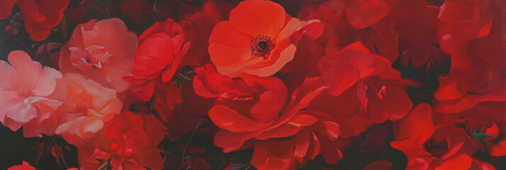 Poster - Vibrant ruby flowers in full bloom showcasing nature's beauty in bright red hues