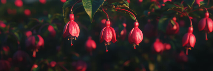 Poster - Vibrant fuchsia blooms showcasing natural beauty in a garden during golden hour