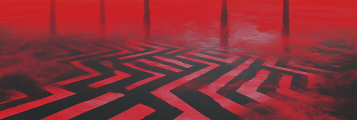 Poster - Bold crimson zigzag patterns create a striking visual effect with dynamic lines and shadows