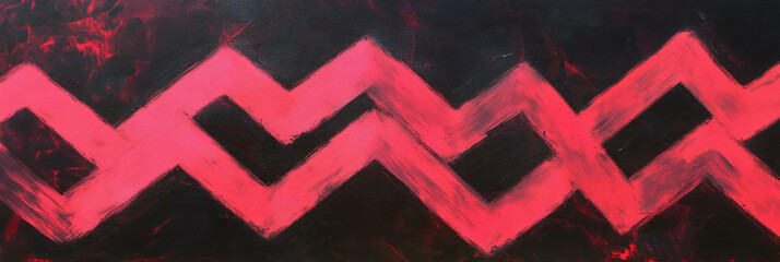 Poster - Bold crimson zigzag patterns contrast against a dark background showcasing visual dynamism
