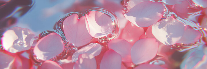 Aufkleber - Elegant cherry petals floating in tranquil water create a serene natural atmosphere