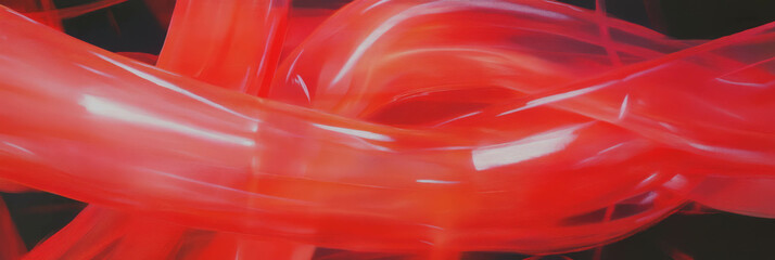 Poster - Intricate patterns of fine scarlet lines create a vibrant abstract composition