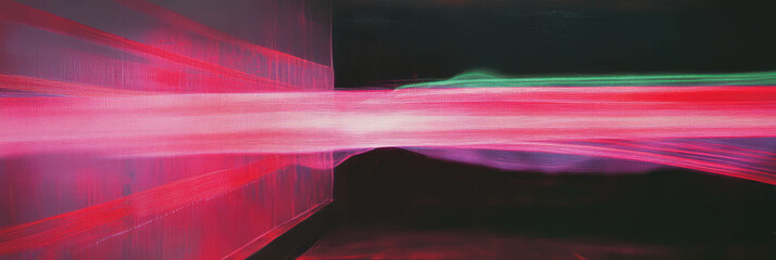 Poster - Fine scarlet lines form dynamic patterns in a dark space revealing unique light movements