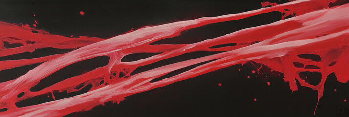 Poster - Dynamic fine scarlet lines create an abstract visual on a dark background