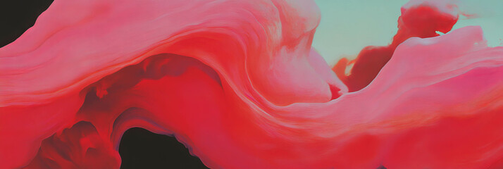 Poster - Crimson arcs swirl gently through a serene landscape of abstract textures and colors