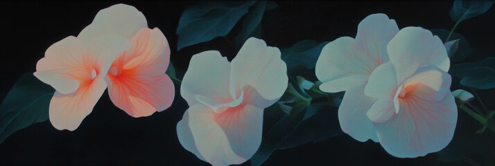 Poster - Soft gentle impatiens florets with delicate hues in serene setting
