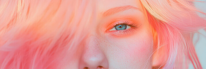 Poster - Pale ruby streaks highlight striking features of a model with vibrant pink hair