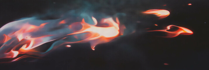 Poster - Small fire streaks showcasing dynamic movement and vibrant colors in dark surroundings