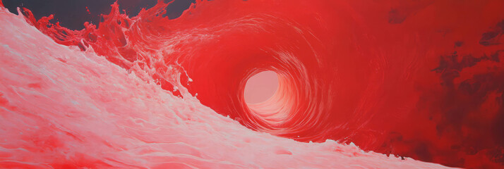 Poster - Spiraling scarlet rays create a vibrant whirl in an abstract wave of color