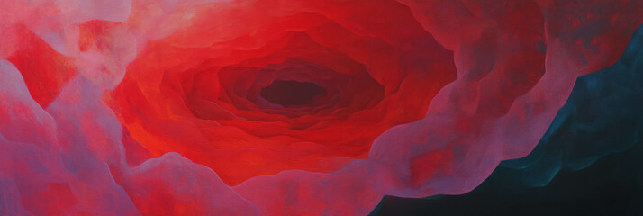 Poster - Vibrant scarlet rays spiral through a darkened space creating a mesmerizing visual effect