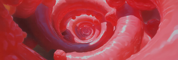 Poster - Spiraling rays in vibrant scarlet create a mesmerizing visual effect of motion and depth