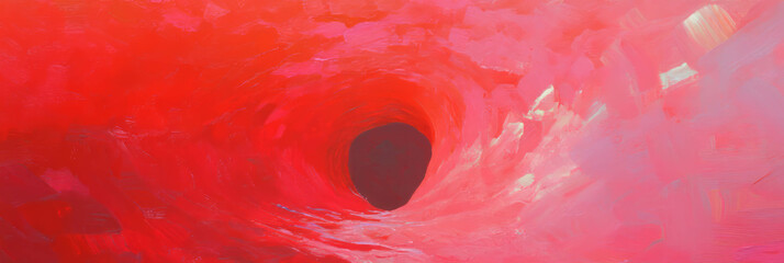 Poster - Vibrant spiraling rays create a mesmerizing scarlet tunnel effect