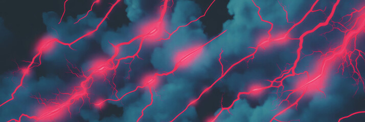 Poster - Stylized red lightning bolts striking through dark storm clouds at night