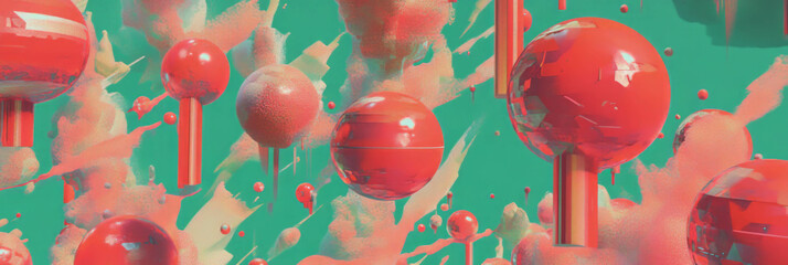 Poster - Dynamic display of stylized red bolts on a vibrant background showcases modern artistry