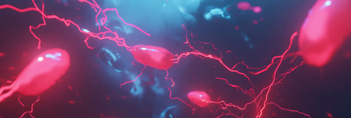 Poster - Stylized red bolts create an electric atmosphere in an abstract design