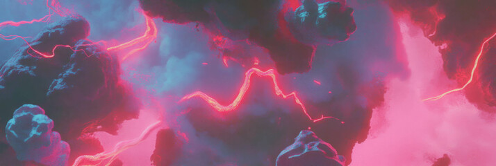 Aufkleber - Dynamic display of stylized red bolts among swirling clouds in electric atmosphere