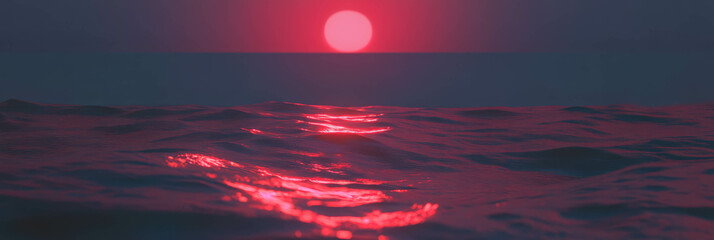 Poster - Crimson sunsetting over calm ocean waves reflects vibrant colors across the water