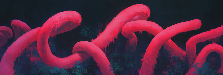 Poster - Crimson arcs twist through a dark landscape, creating a mesmerizing visual experience