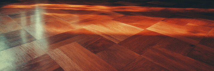 Aufkleber - Polished parquet wooden floor creating a warm ambiance in a spacious room environment