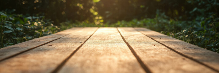 Poster - Wooden pathway invites exploration through tranquil forest settings at sunset