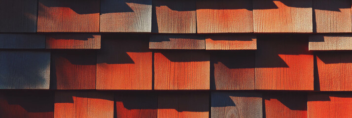 Poster - Textured wooden shingles with overlapping pattern creating a warm aesthetic for banners