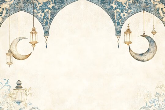 Ramadan background design colourful lantern lamp with dates and tasbih isolated on beige background, Islamic concept Ramadan and Eid Mubarak image