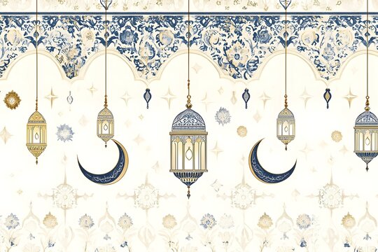 Ramadan background design colourful lantern lamp with dates and tasbih isolated on beige background, Islamic concept Ramadan and Eid Mubarak image