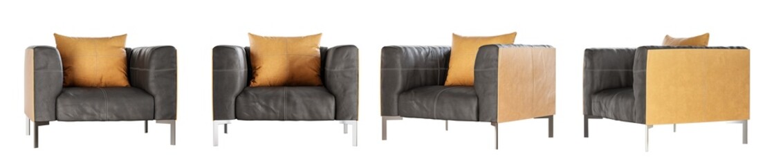 Aufkleber - Leather armchair set isolated on transparent background. 3D render. 3D illustration.