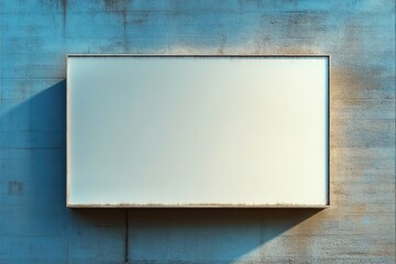 Wall Mural - Blank Billboard Mounted on Softly Textured Blue Wall Surface