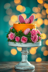 Canvas Print - easter cake with eggs and flowers